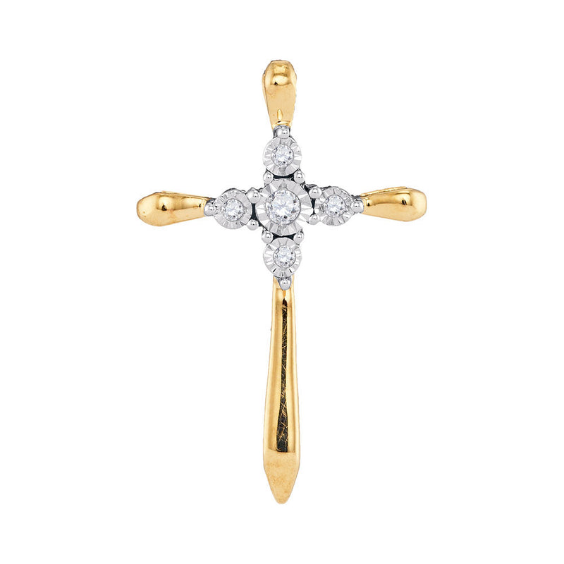 10kt Yellow Gold Womens Round Diamond Roman Cross Pendant 1/20 Cttw