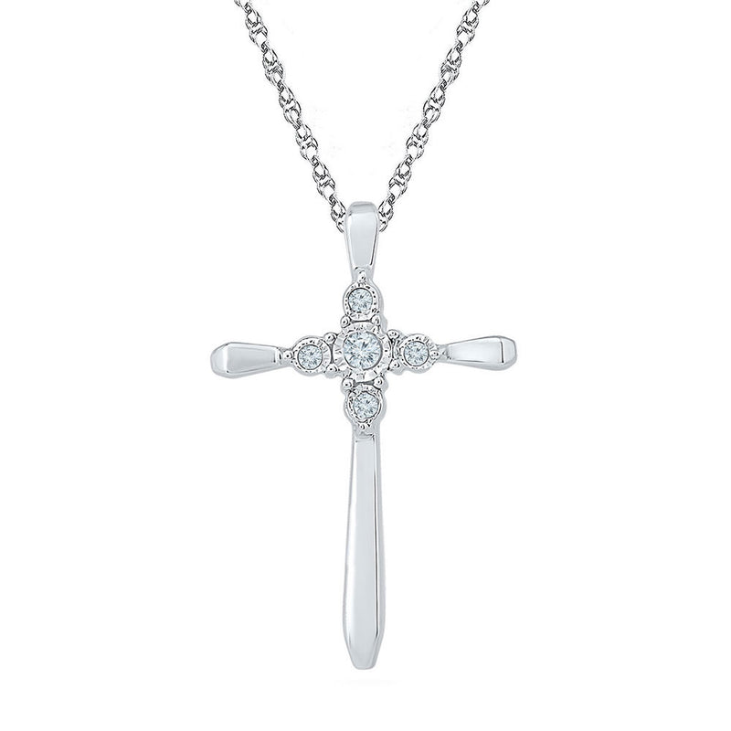 10kt White Gold Womens Round Diamond Cross Religious Pendant 1/20 Cttw