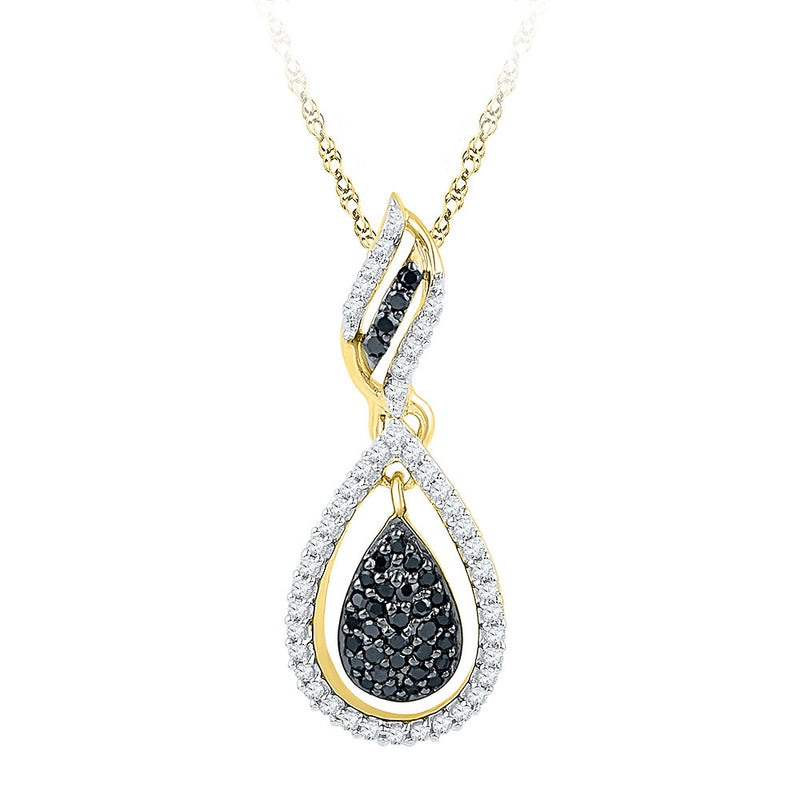 10kt Yellow Gold Womens Round Black Color Enhanced Diamond Teardrop Pendant 1/3 Cttw