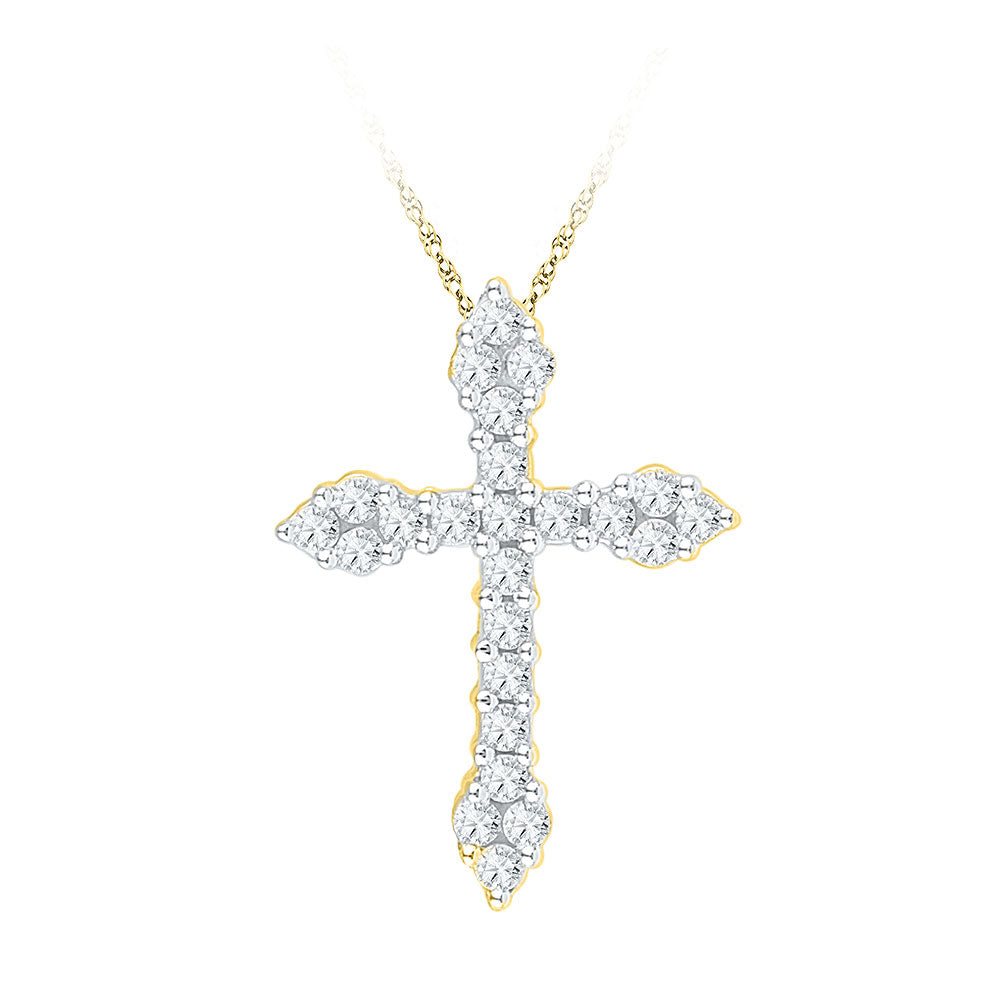 10kt Yellow Gold Womens Round Diamond Cross Religious Pendant 1/4 Cttw