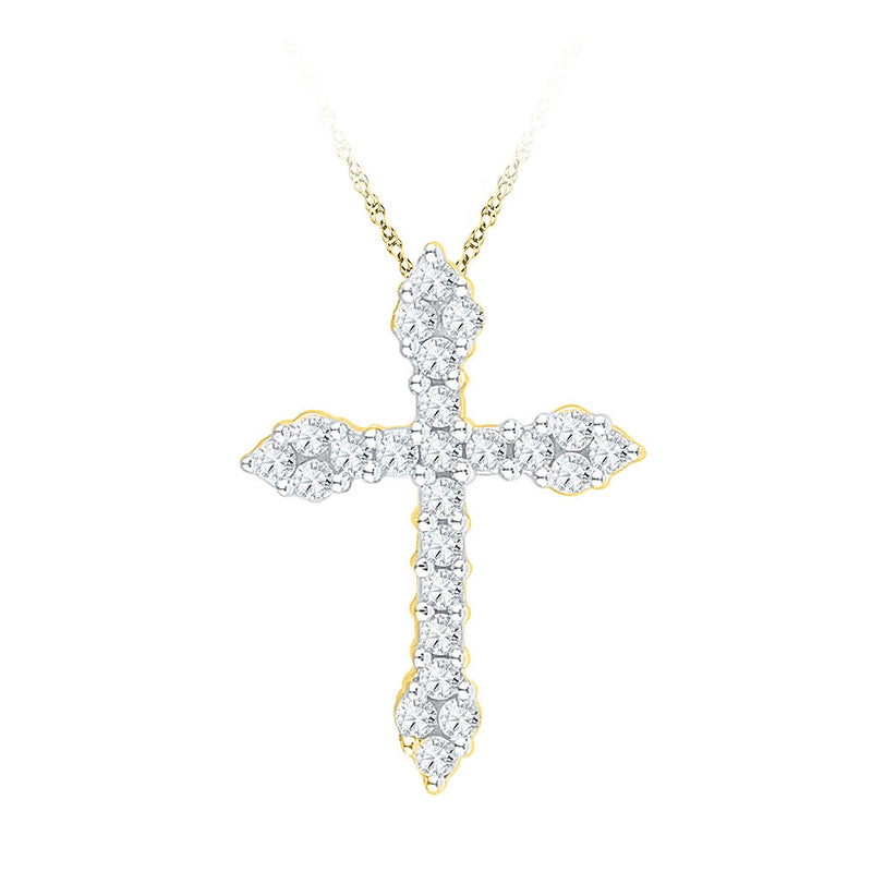 10kt Yellow Gold Womens Round Diamond Cross Religious Pendant 1/4 Cttw