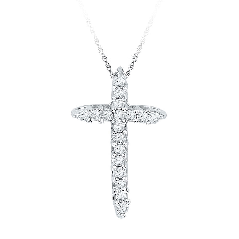 10kt White Gold Womens Round Diamond Cross Religious Pendant 1/4 Cttw