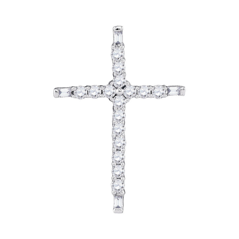 10kt White Gold Womens Round Diamond Cross Religious Pendant 1/5 Cttw