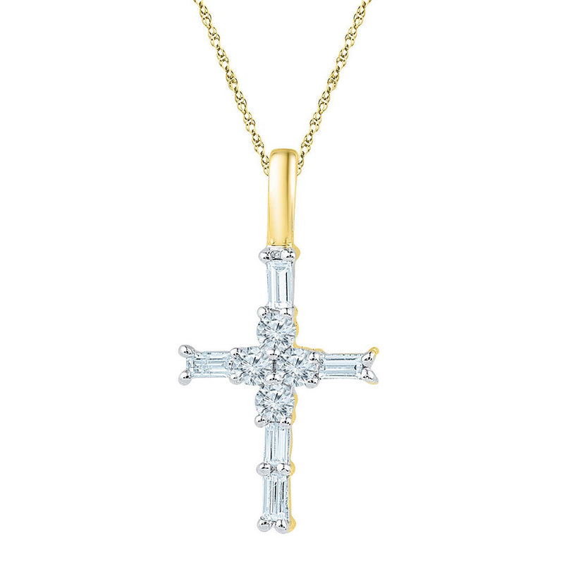 10kt Yellow Gold Womens Baguette Diamond Cross Pendant 1/4 Cttw