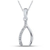 Sterling Silver Womens Round Diamond Lucky Wishbone Pendant 1/20 Cttw