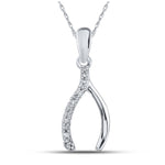 Sterling Silver Womens Round Diamond Lucky Wishbone Pendant 1/20 Cttw