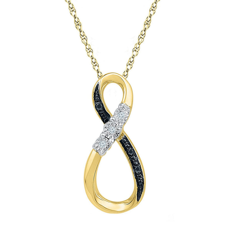 10kt Yellow Gold Womens Round Black Color Enhanced Diamond Vertical Infinity Pendant .03 Cttw