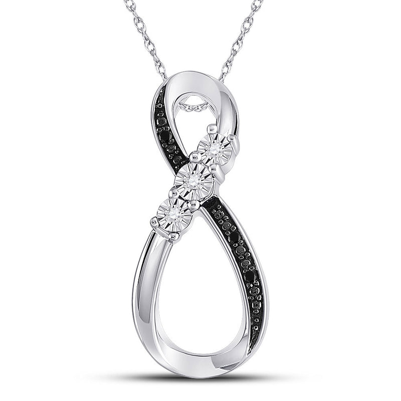 10kt White Gold Womens Round Black Color Enhanced Diamond Vertical Infinity Pendant .03 Cttw