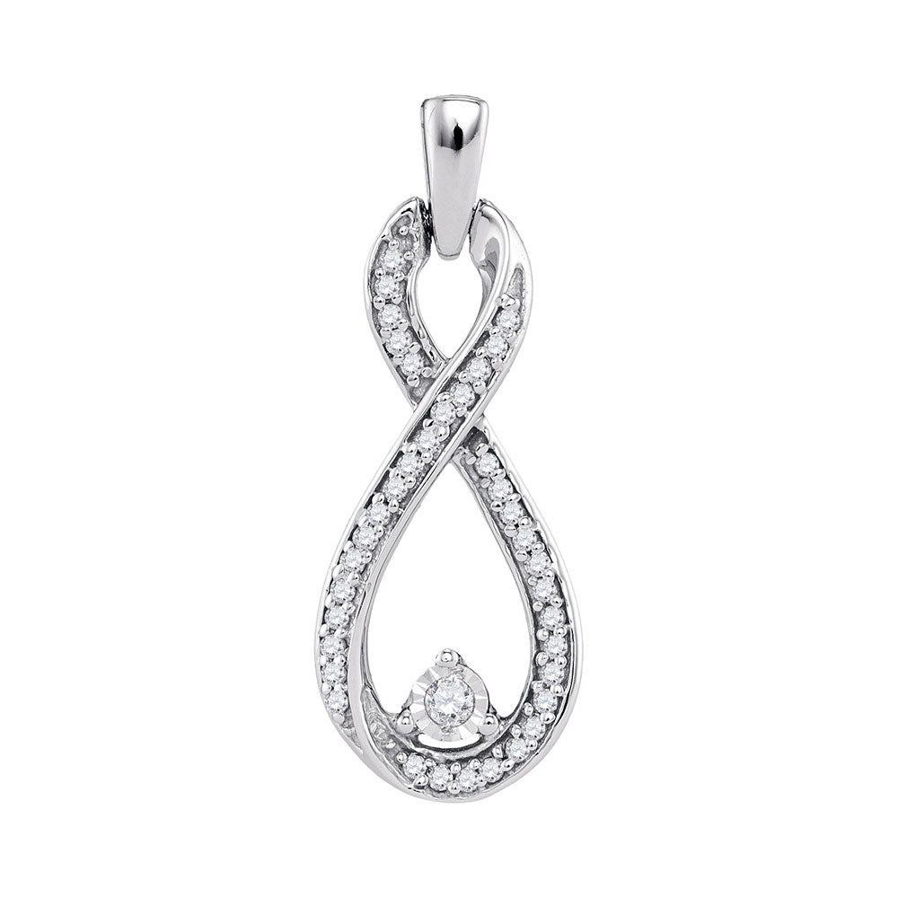 10kt White Gold Womens Round Diamond Infinity Pendant 1/6 Cttw