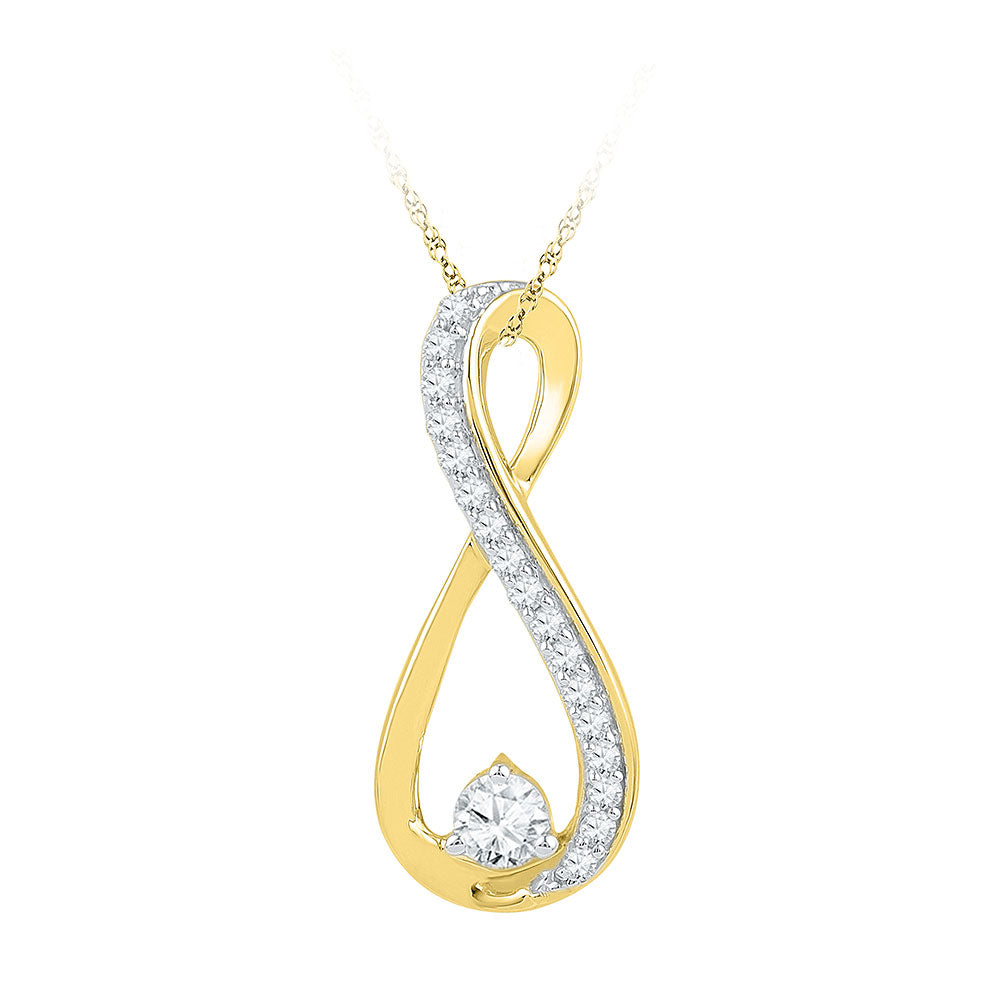 10kt Yellow Gold Womens Round Diamond Infinity Pendant 1/4 Cttw