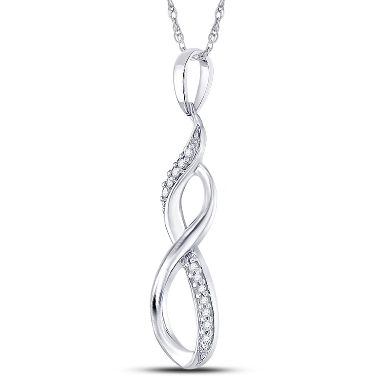 Sterling Silver Womens Round Diamond Vertical Infinity Pendant 1/20 Cttw