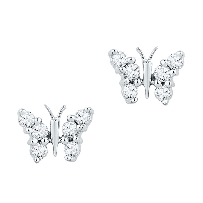 10kt White Gold Womens Round Diamond Butterfly Bug Earrings 1/5 Cttw