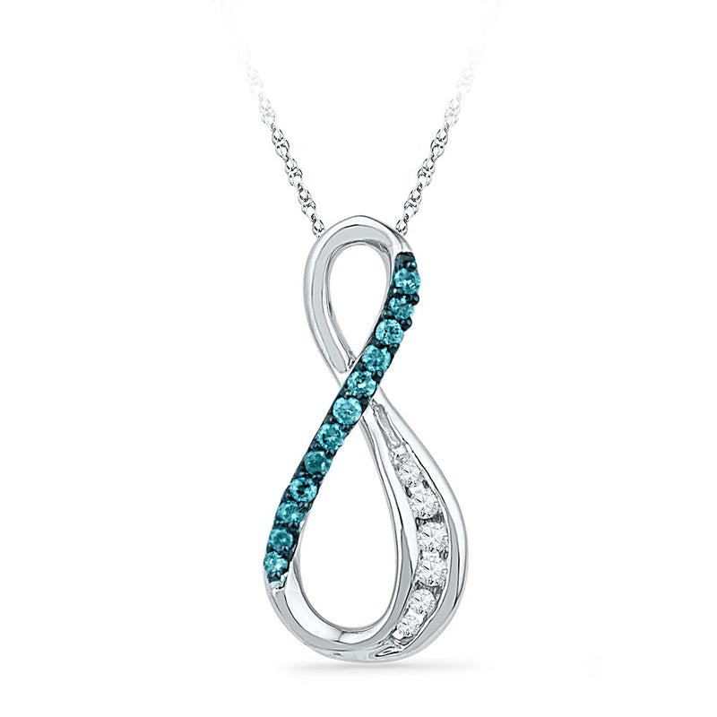 10kt White Gold Womens Round Blue Color Enhanced Diamond Infinity Pendant 1/6 Cttw