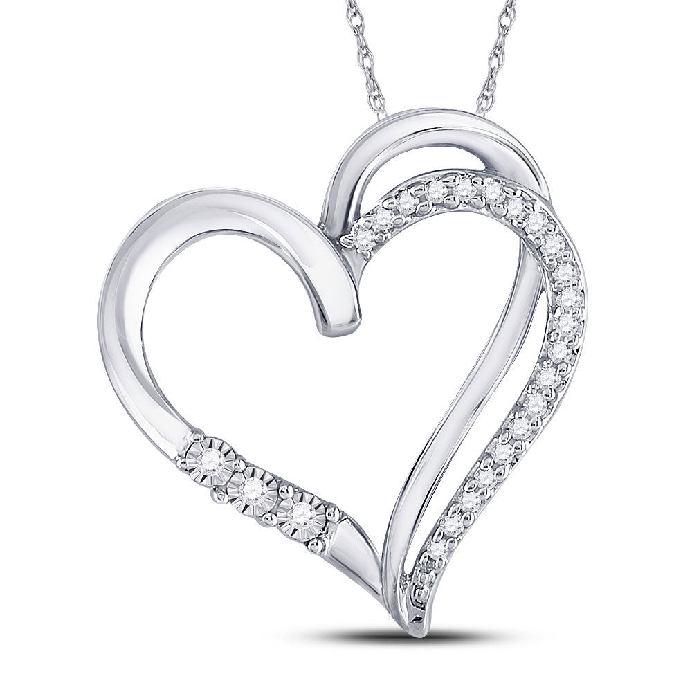 10kt White Gold Womens Round Diamond Open-center Heart Pendant 1/10 Cttw