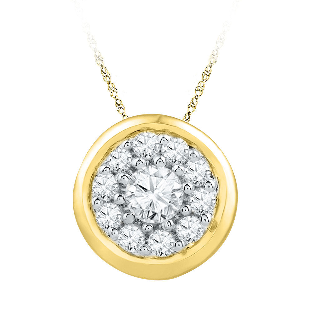 10kt Yellow Gold Womens Round Diamond Cluster Pendant 1/4 Cttw