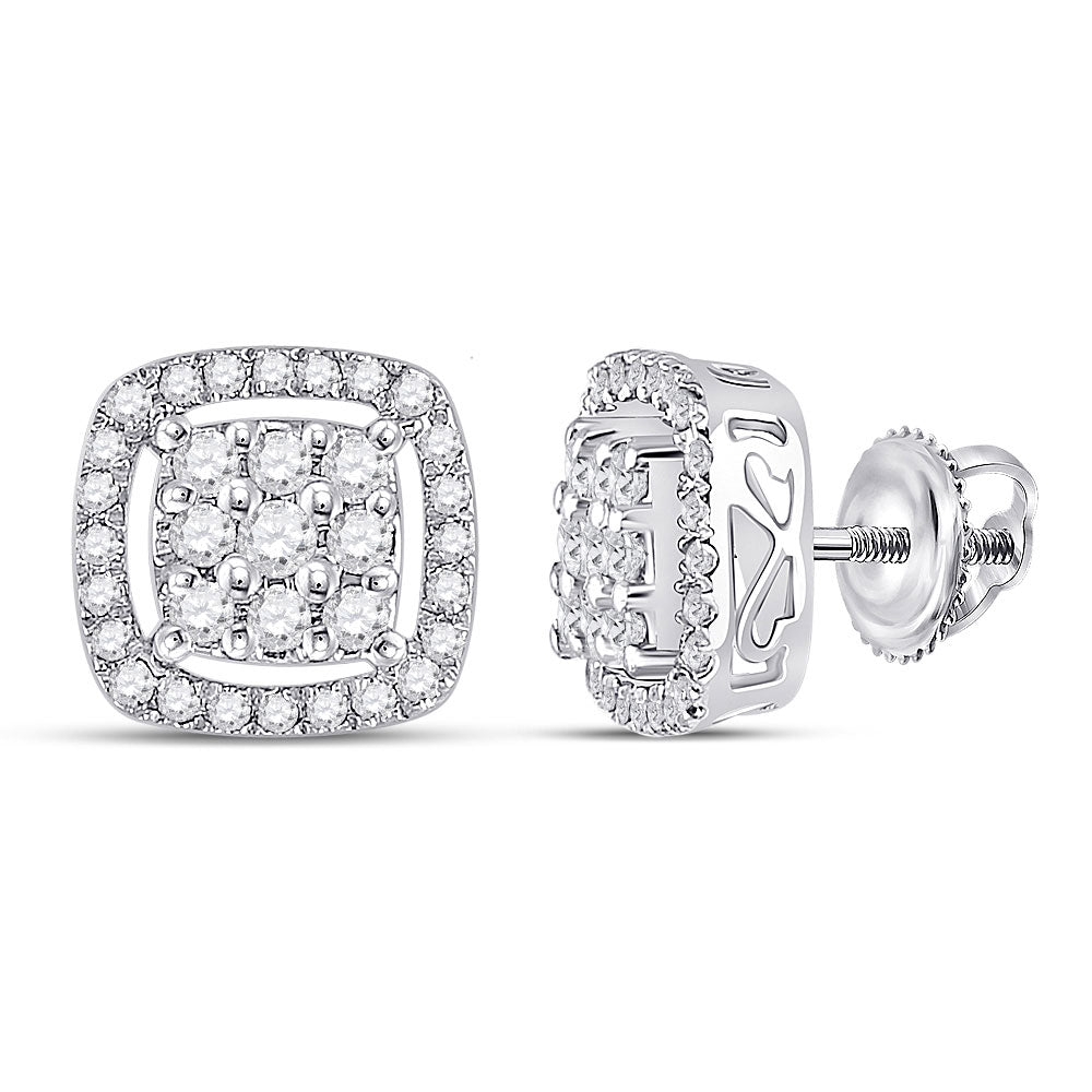 10kt White Gold Womens Round Diamond Square Frame Cluster Earrings 1/2 Cttw