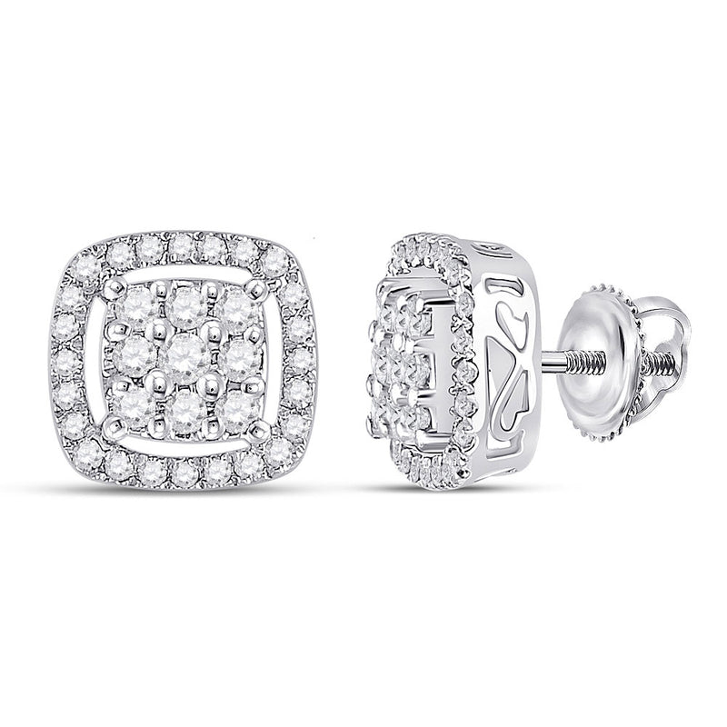 10kt White Gold Womens Round Diamond Square Frame Cluster Earrings 1/2 Cttw