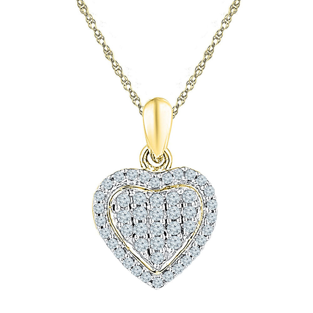 10kt Yellow Gold Womens Round Diamond Heart Cluster Pendant 1/4 Cttw