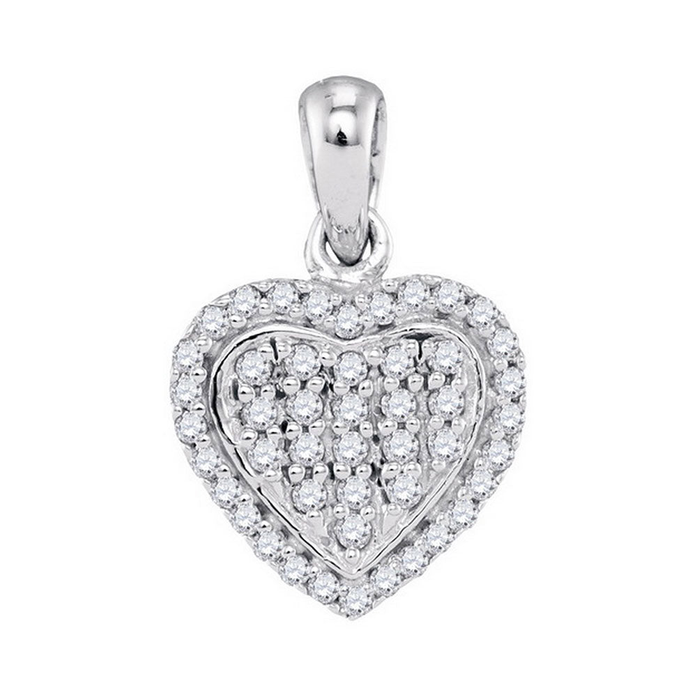 10kt White Gold Womens Round Diamond Heart Cluster Pendant 1/4 Cttw