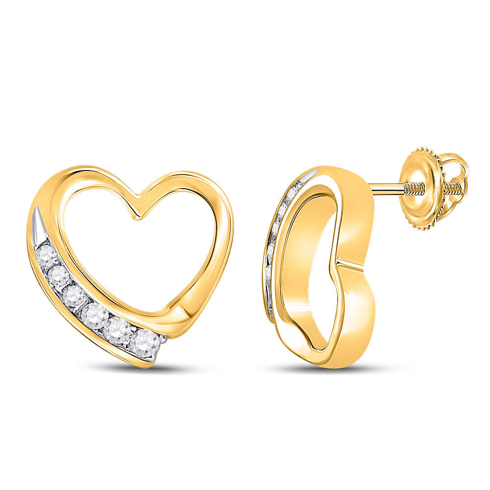 10kt Yellow Gold Womens Round Diamond Heart Earrings 1/10 Cttw