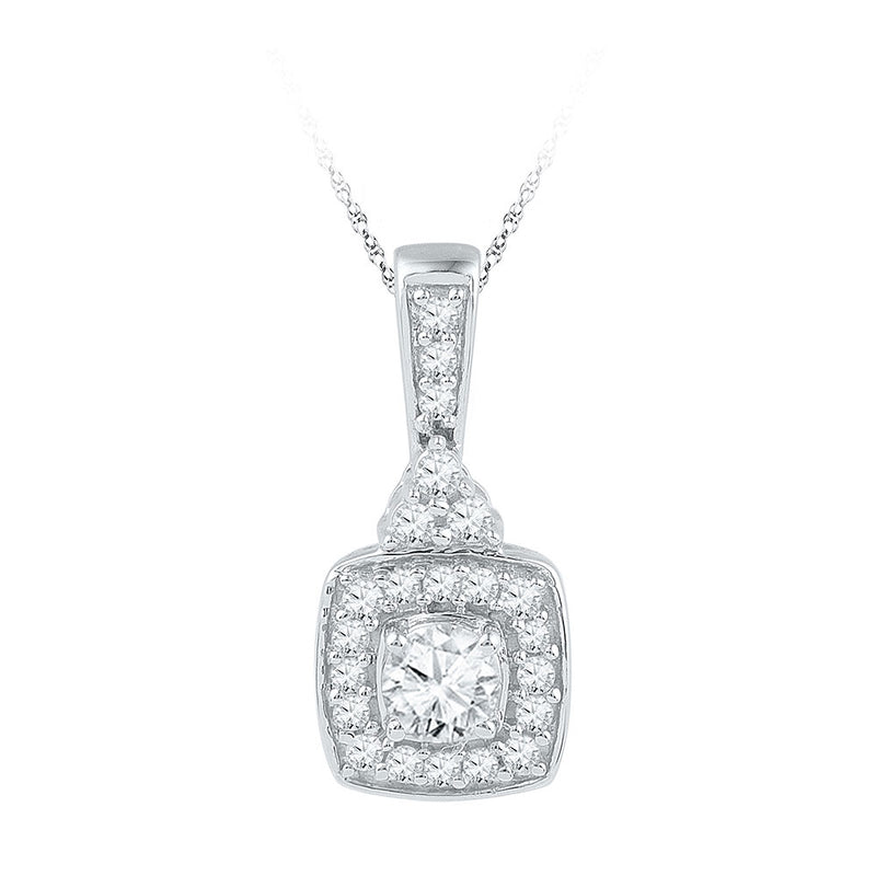 10kt White Gold Womens Round Diamond Solitaire Square Framed Pendant 1/2 Cttw