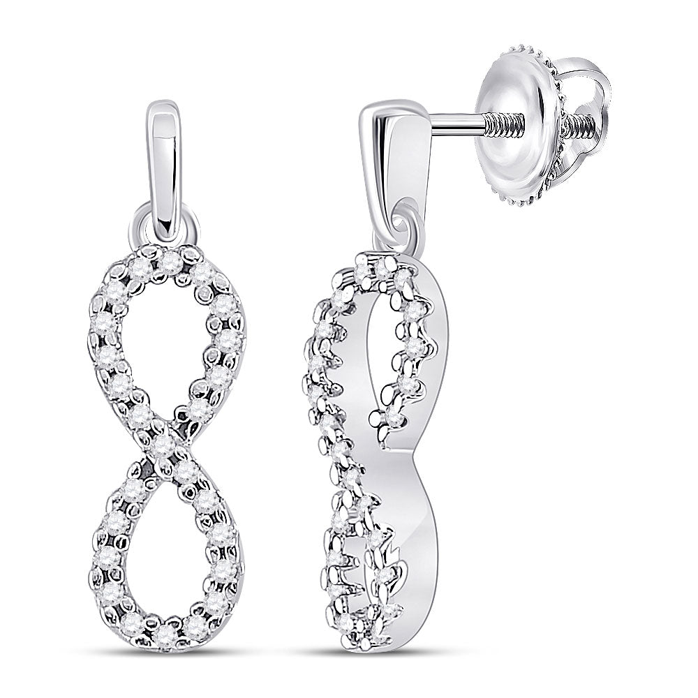 10kt White Gold Womens Round Diamond Infinity Dangle Earrings 1/4 Cttw