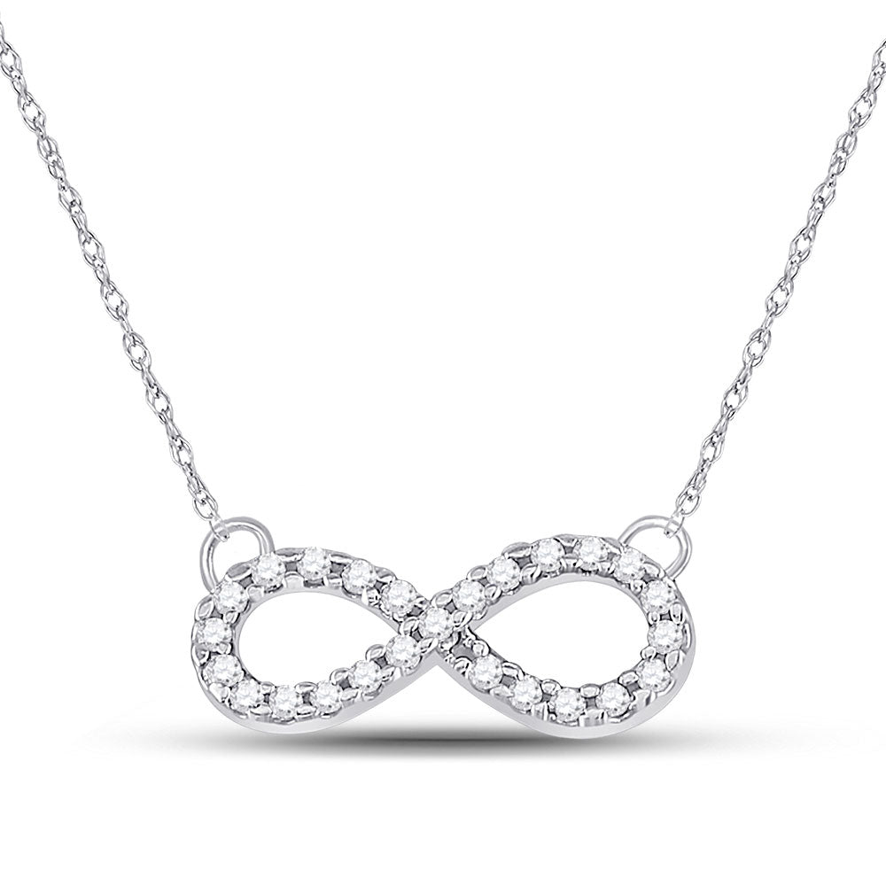 10kt White Gold Womens Round Diamond Infinity Pendant Necklace 1/5 Cttw