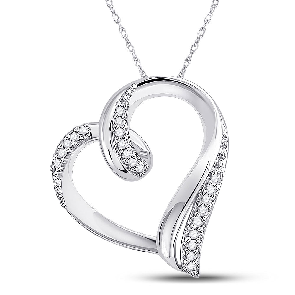 10kt White Gold Womens Round Diamond Heart Outline Pendant 1/10 Cttw