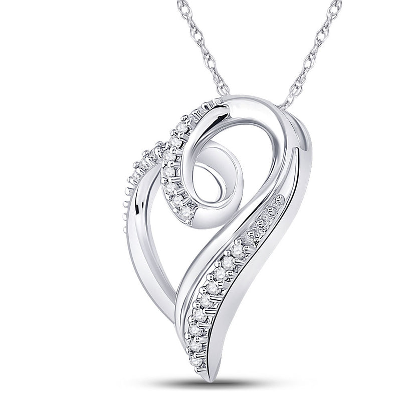 Sterling Silver Womens Round Diamond Heart Pendant 1/10 Cttw