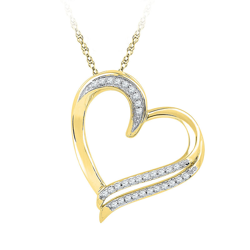 10kt Yellow Gold Womens Round Diamond Heart Pendant 1/6 Cttw