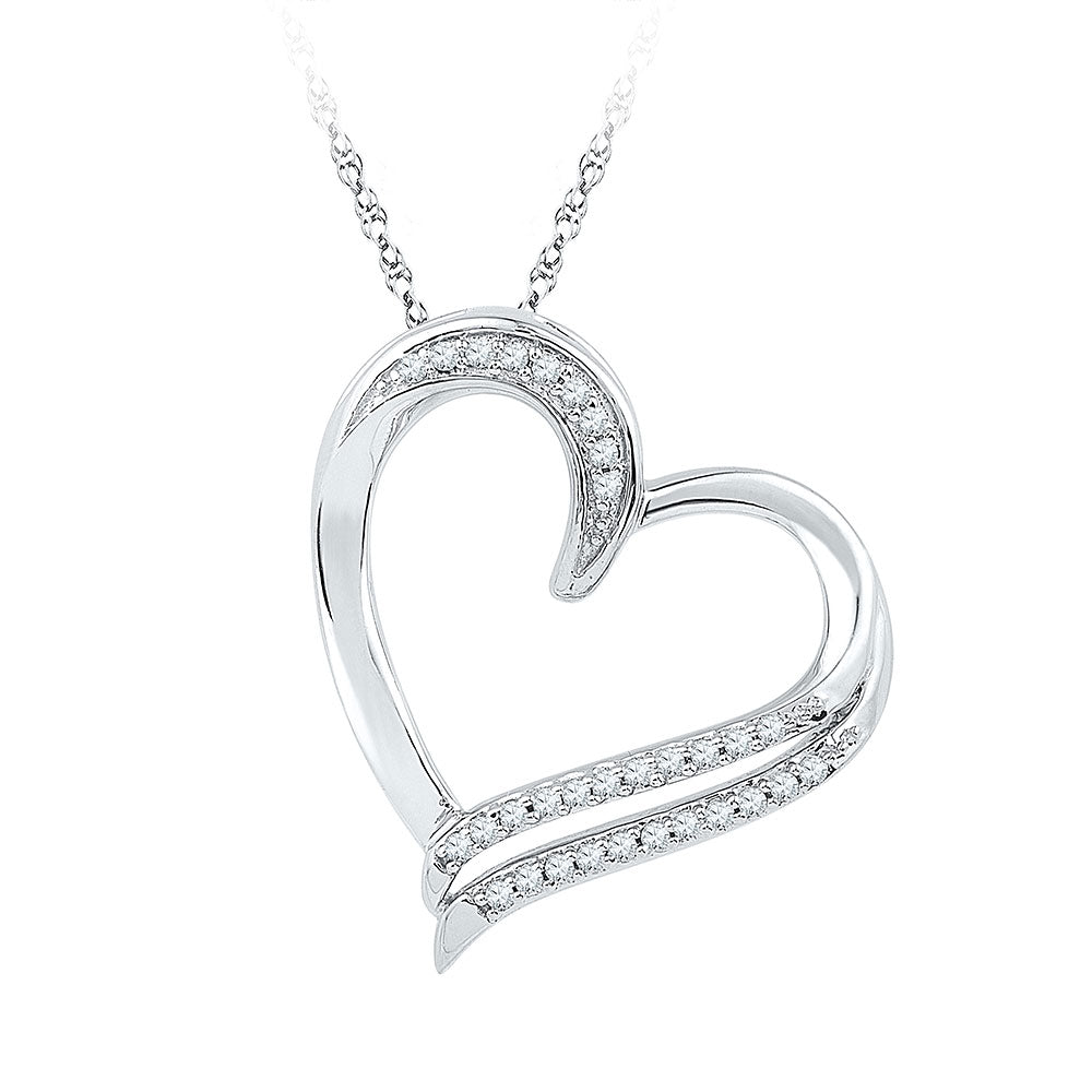 10kt White Gold Womens Round Diamond Heart Pendant 1/6 Cttw