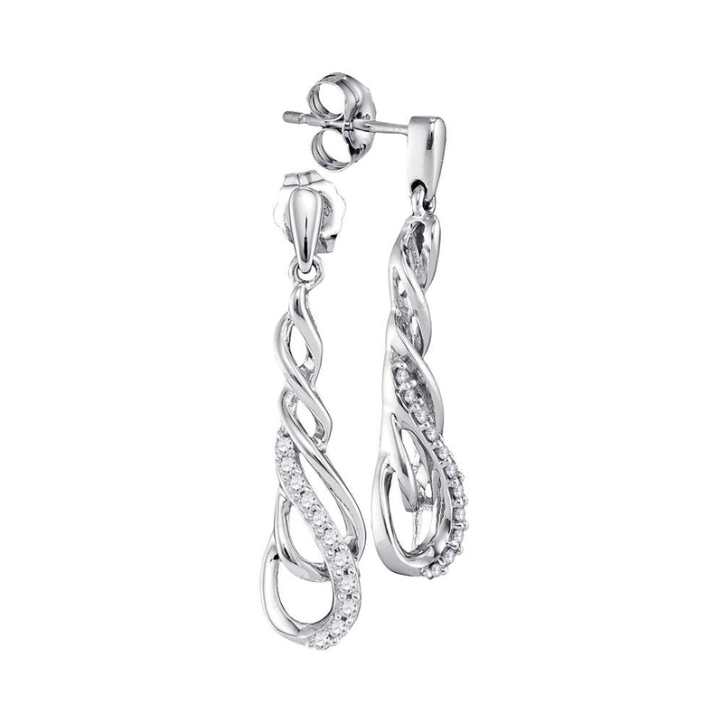 10kt White Gold Womens Round Diamond Dangle Earrings 1/5 Cttw