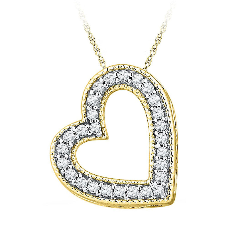 10kt Yellow Gold Womens Round Diamond Heart Pendant 1/8 Cttw