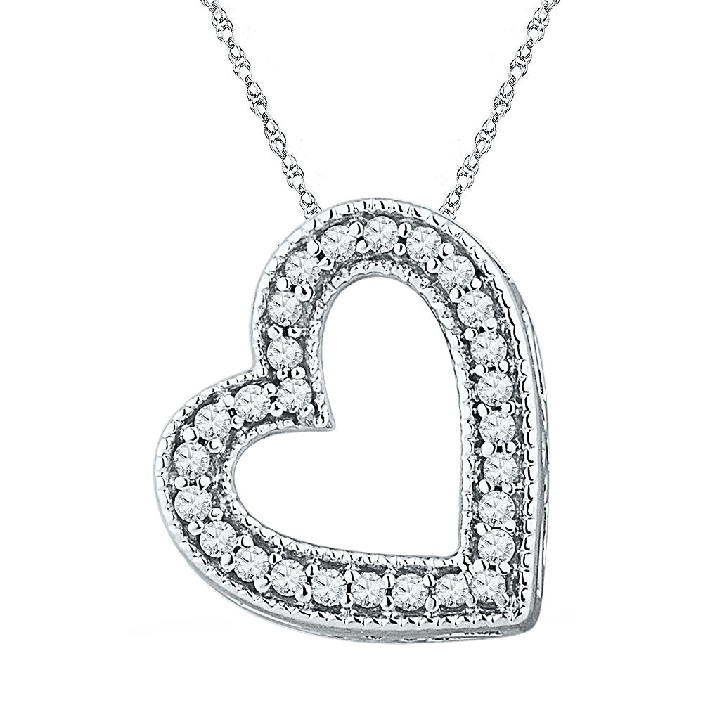 10kt White Gold Womens Round Diamond Heart Pendant 1/8 Cttw