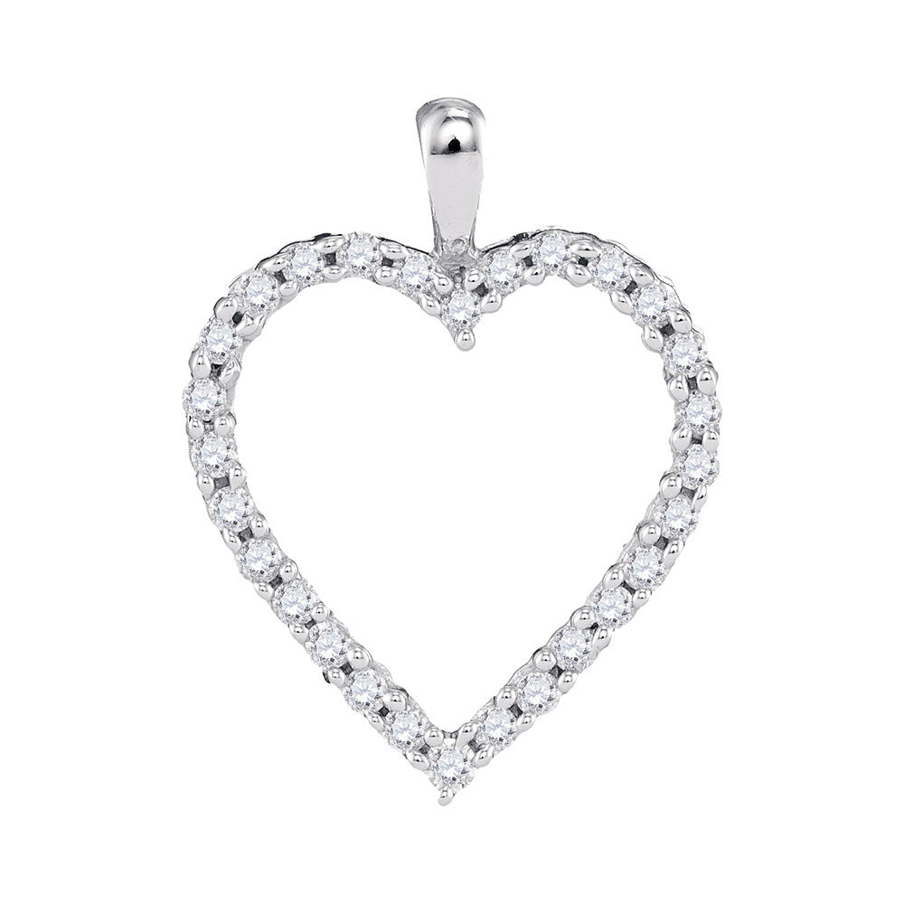 10kt White Gold Womens Round Diamond Heart Outline Pendant 1/4 Cttw