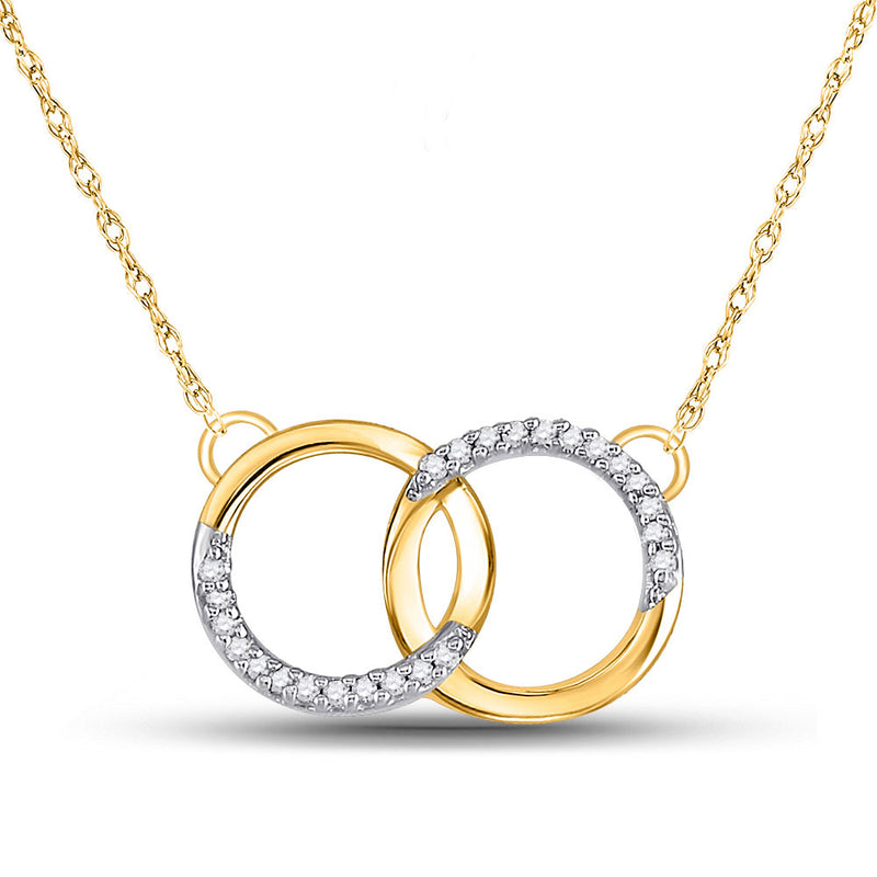 10kt Yellow Gold Womens Round Diamond Interlocking Double Circle Pendant Necklace 1/10 Cttw