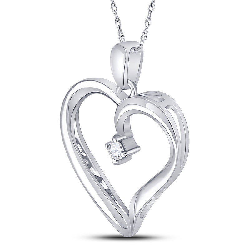 10kt White Gold Womens Round Diamond Solitaire Heart Pendant 1/20 Cttw