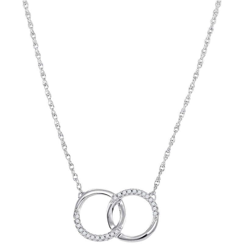 10kt White Gold Womens Round Diamond Interlocking Double Circle Pendant Necklace 1/10 Cttw