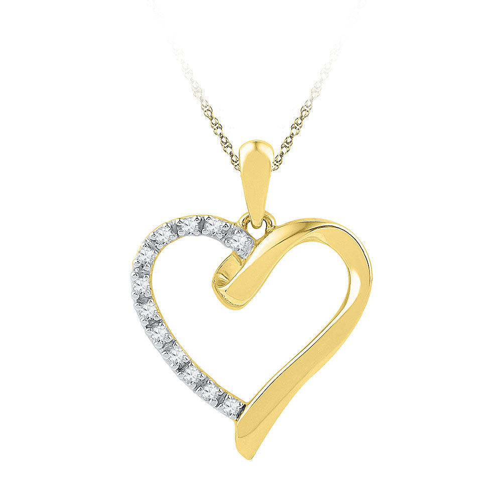 10kt Yellow Gold Womens Round Diamond Heart Pendant 1/20 Cttw