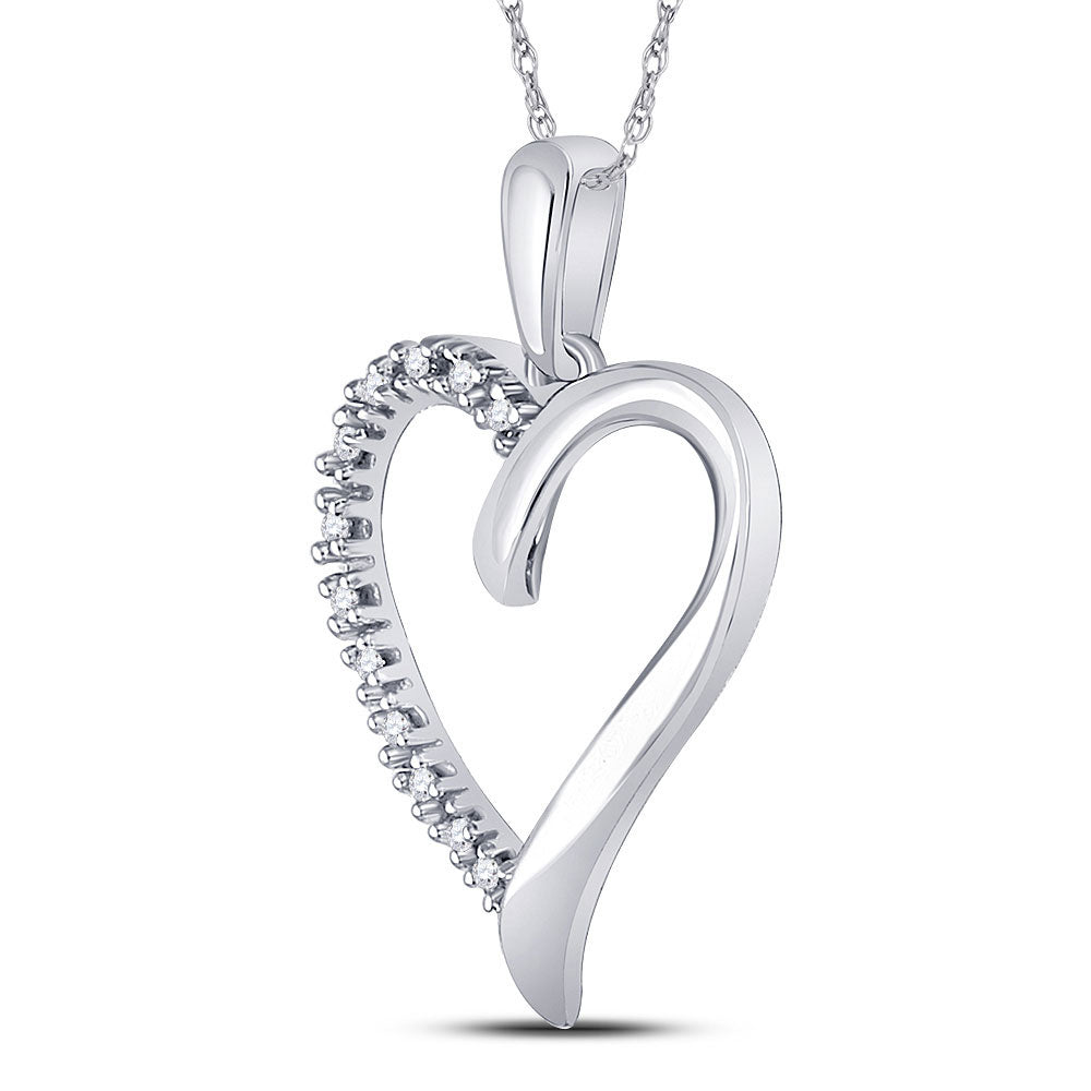 10kt White Gold Womens Round Diamond Heart Pendant 1/20 Cttw