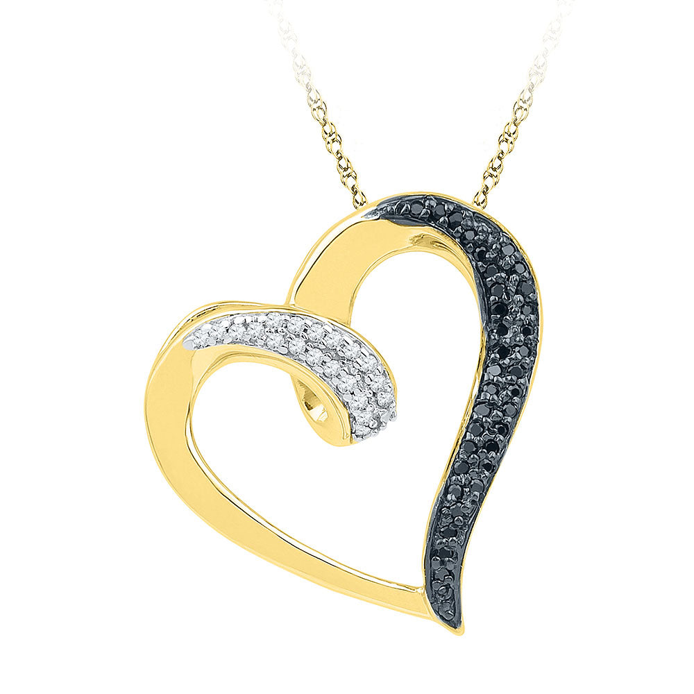 10kt Yellow Gold Womens Round Black Color Enhanced Diamond Heart Pendant 1/6 Cttw