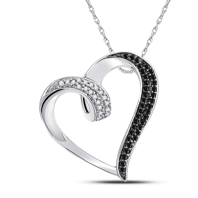 10kt White Gold Womens Round Black Color Enhanced Diamond Heart Pendant 1/6 Cttw