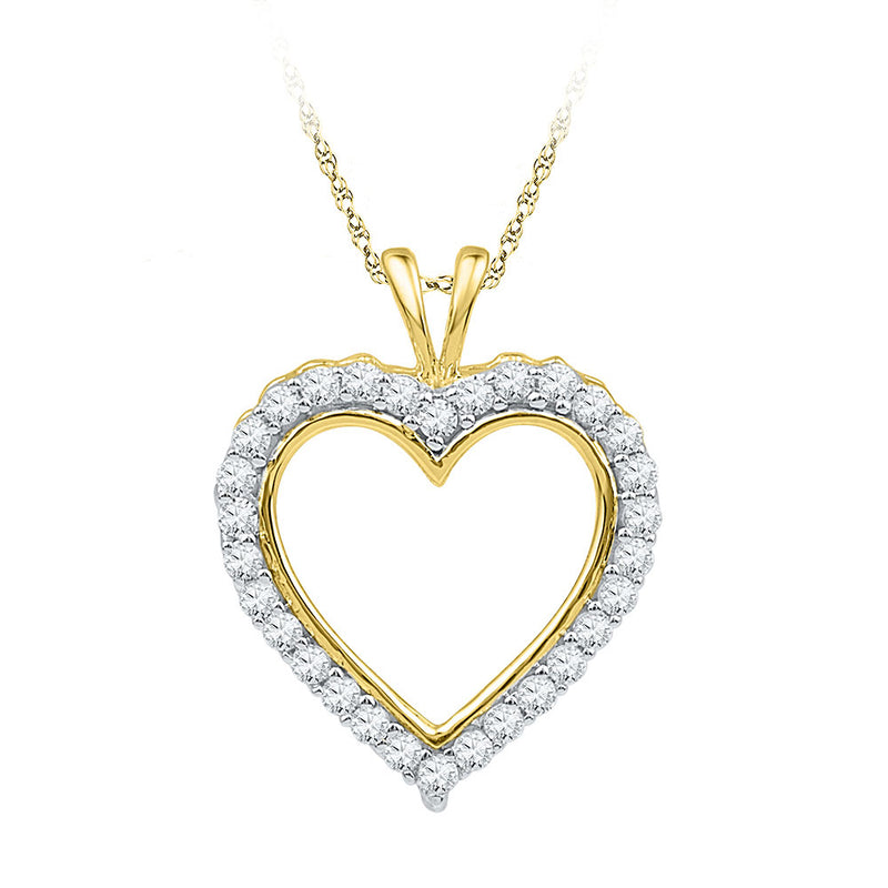 10kt Yellow Gold Womens Round Diamond Heart Outline Pendant 1/4 Cttw