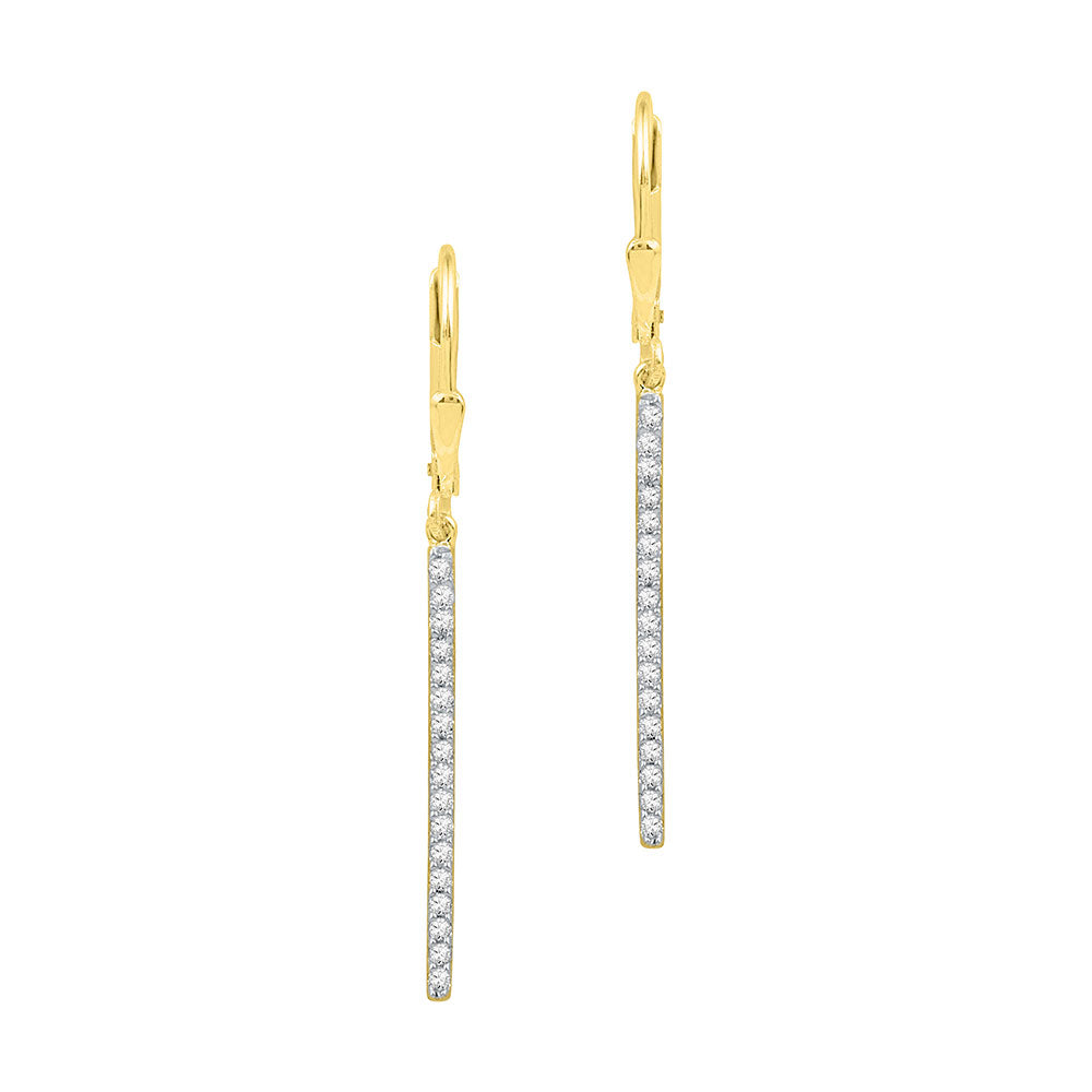 10kt Yellow Gold Womens Round Pave-set Diamond Stick Dangle Earrings 1/4 Cttw