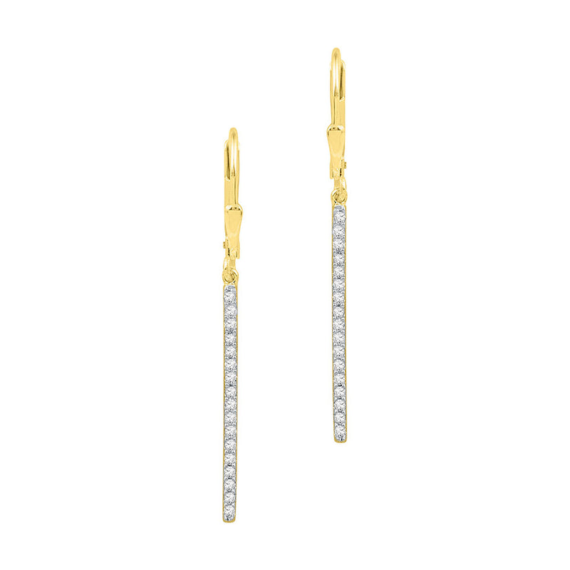 10kt Yellow Gold Womens Round Pave-set Diamond Stick Dangle Earrings 1/4 Cttw