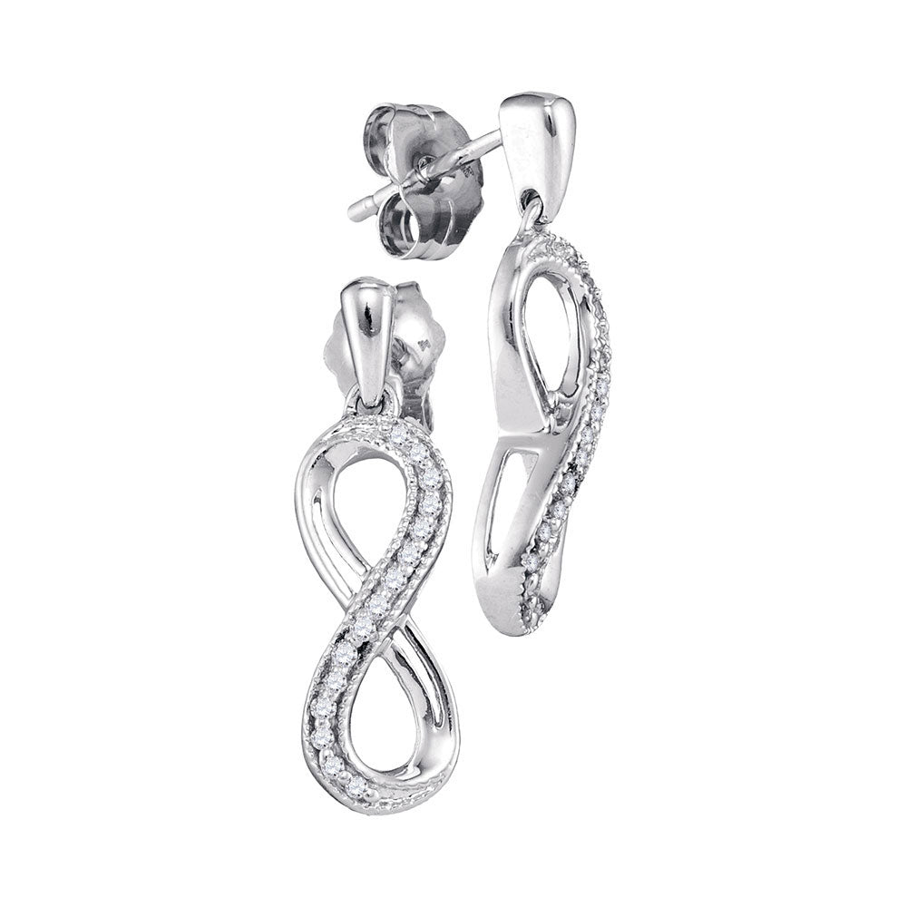 10kt White Gold Womens Round Diamond Infinity Dangle Earrings 1/10 Cttw