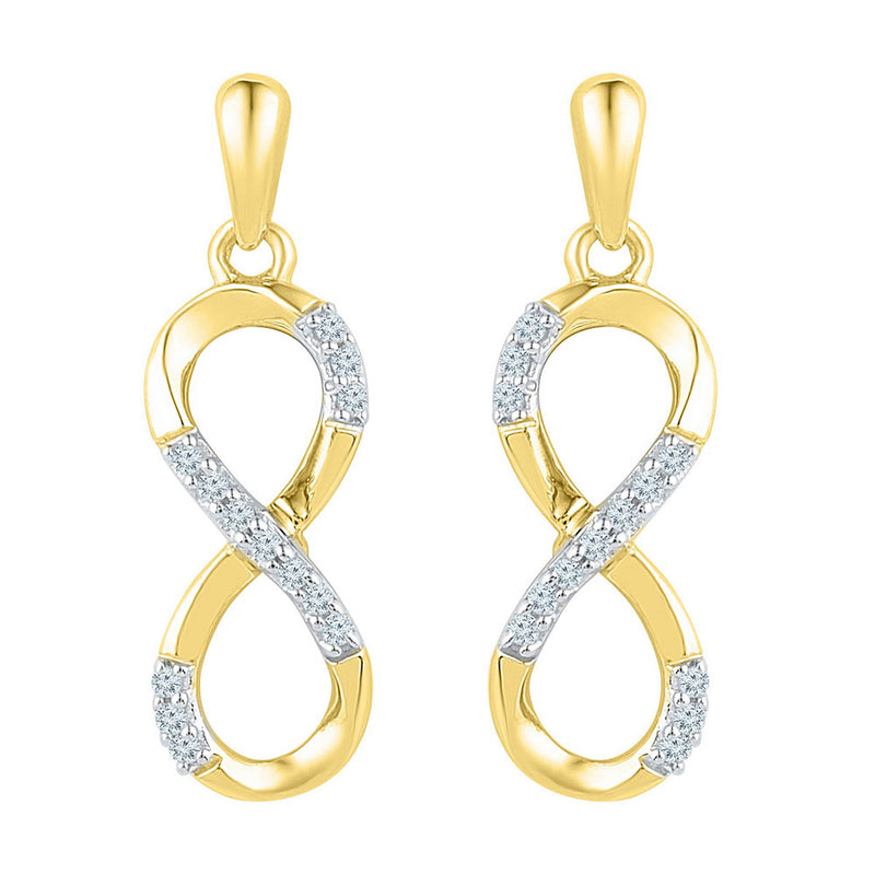 10k Yellow Gold Womens Round Diamond Infinity Dangle Earrings 1/10 Cttw