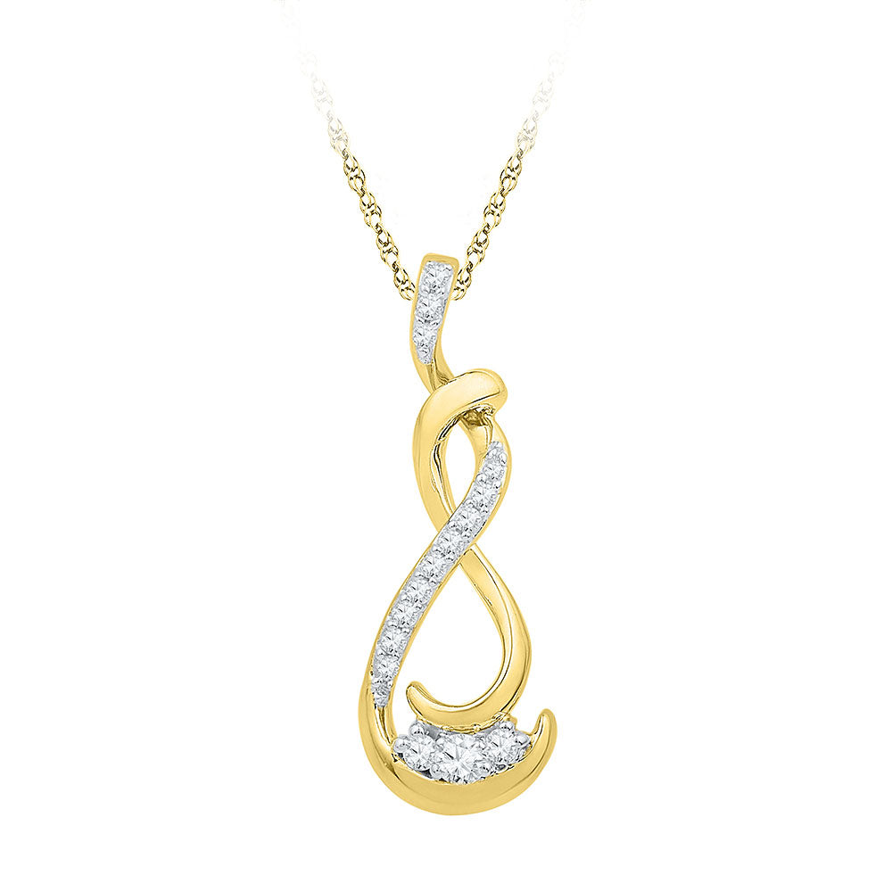 10kt Yellow Gold Womens Round Diamond Cradled 3-Stone Infinity Pendant 1/5 Cttw