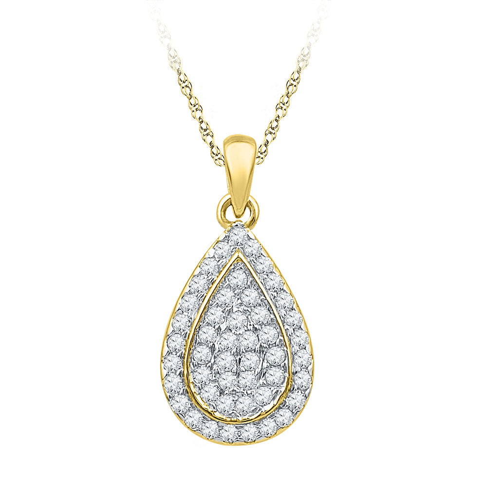 10kt Yellow Gold Womens Round Diamond Framed Teardrop Cluster Pendant 1/4 Cttw