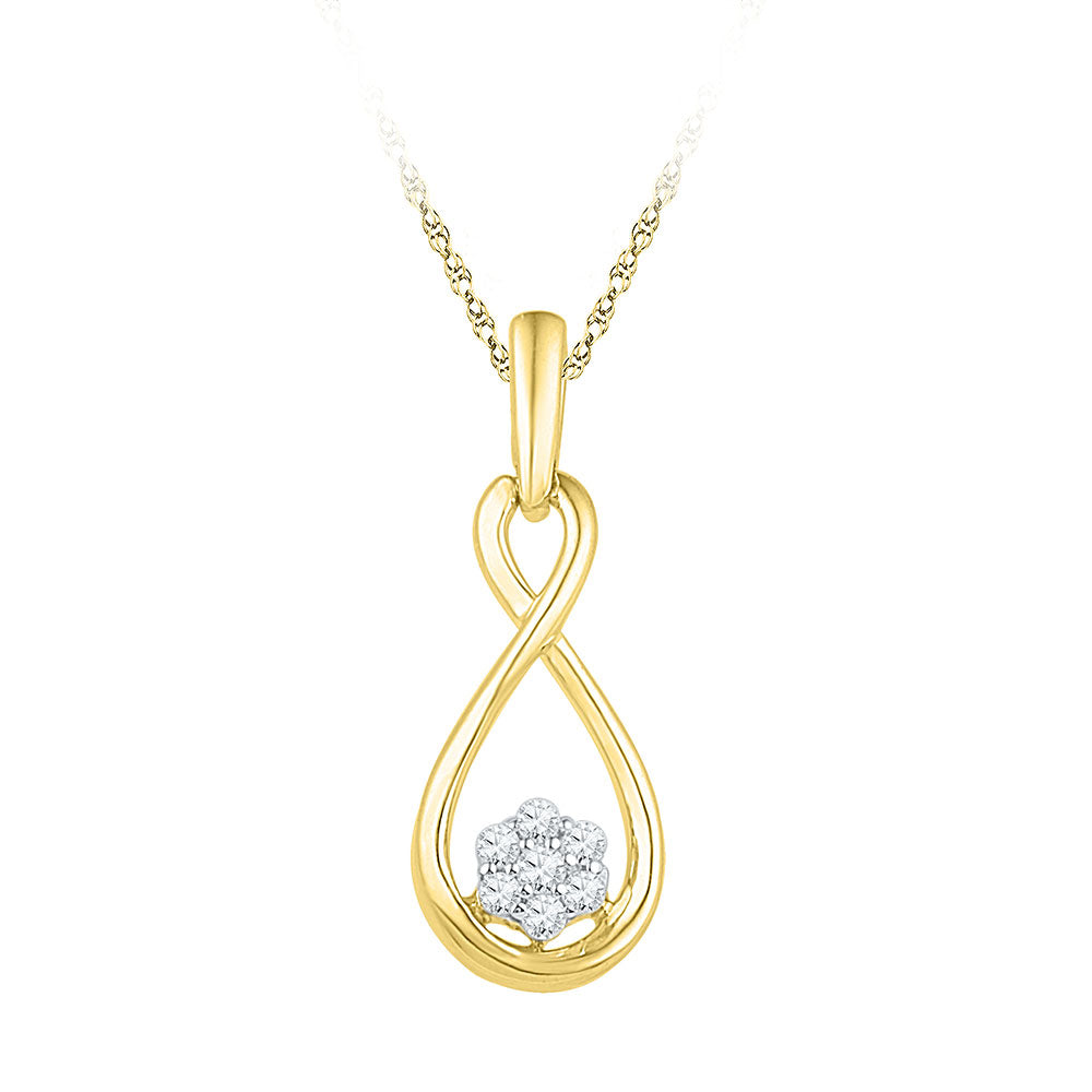 10kt Yellow Gold Womens Round Diamond Infinity Cluster Pendant 1/8 Cttw